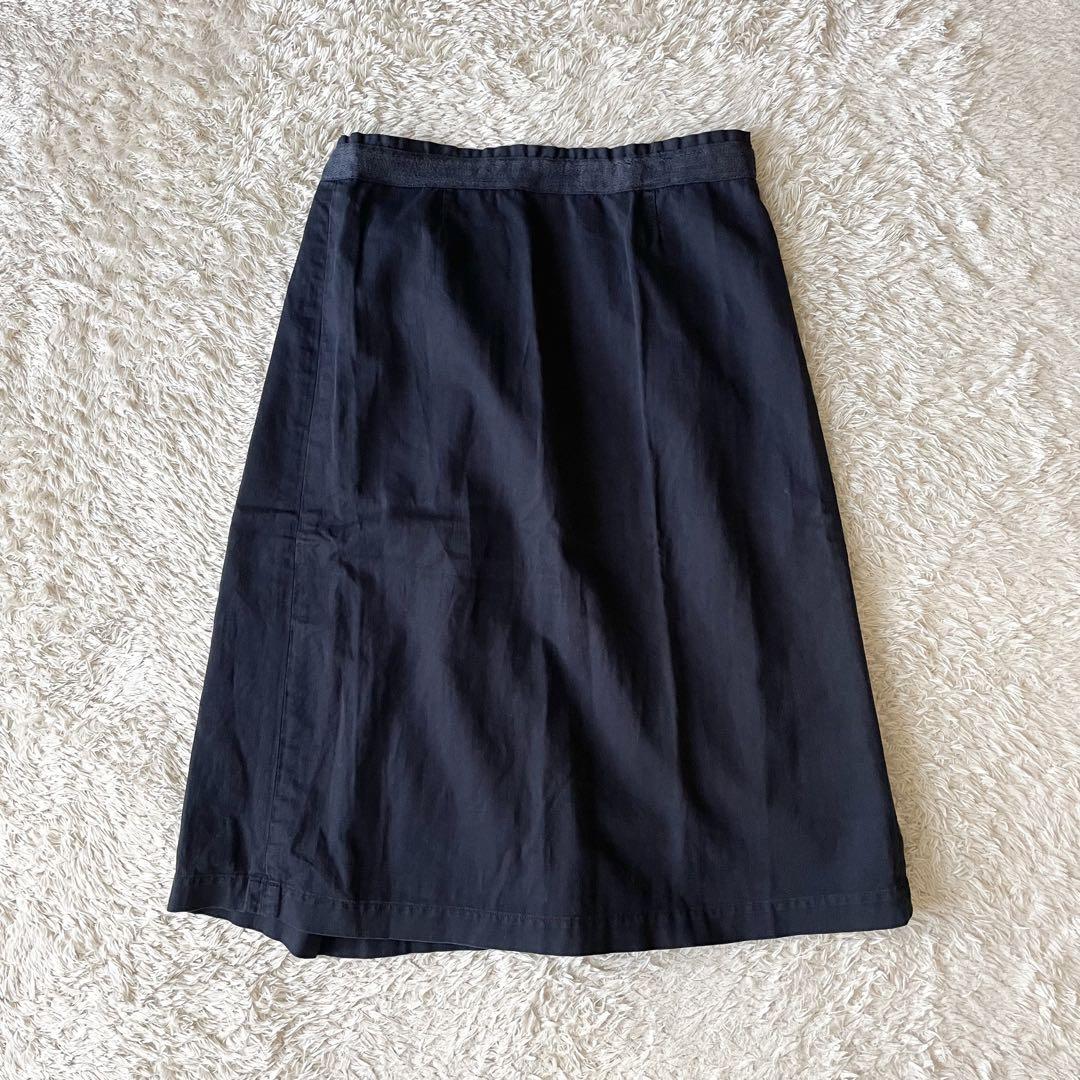 45R 美品 コットンリネンチノイージースカート 2 紺