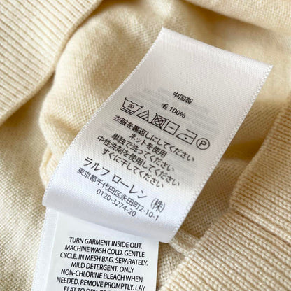 ラルフローレン 美品 Vネック メリノウールニット M アイボリー