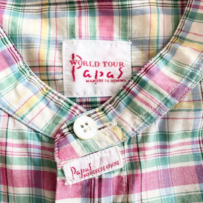 パパス 極美品 PAPAS バンドカラーシャツ チェック L