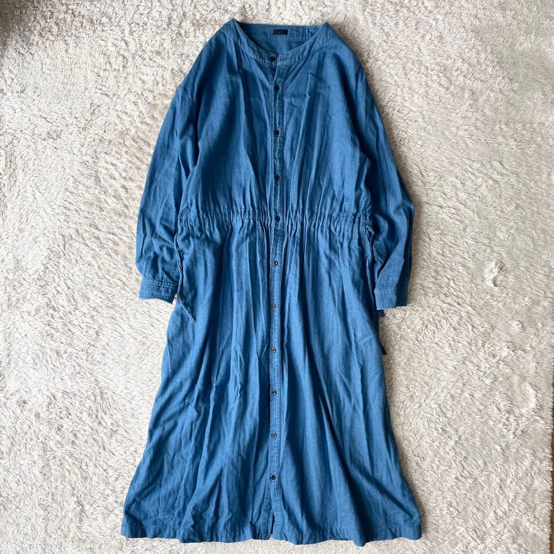 ICHI 美品 インディゴコットンロングワンピース F ブルー