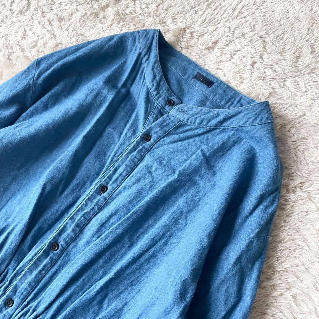 ICHI 美品 インディゴコットンロングワンピース F ブルー