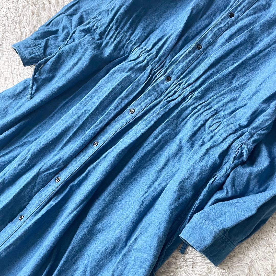 ICHI 美品 インディゴコットンロングワンピース F ブルー
