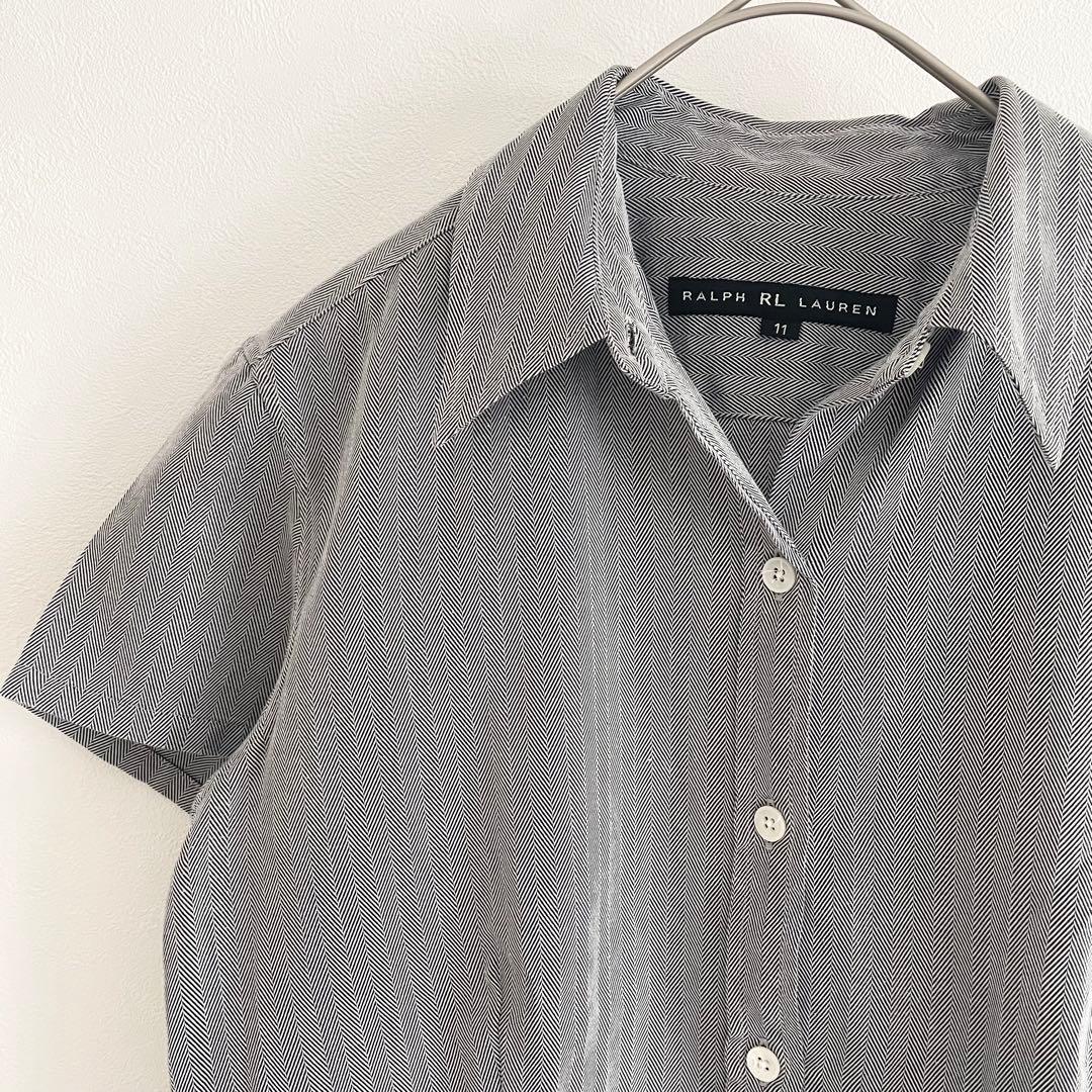 ラルフローレン 美品 半袖シャツ ヘリンボーン 11 グレー
