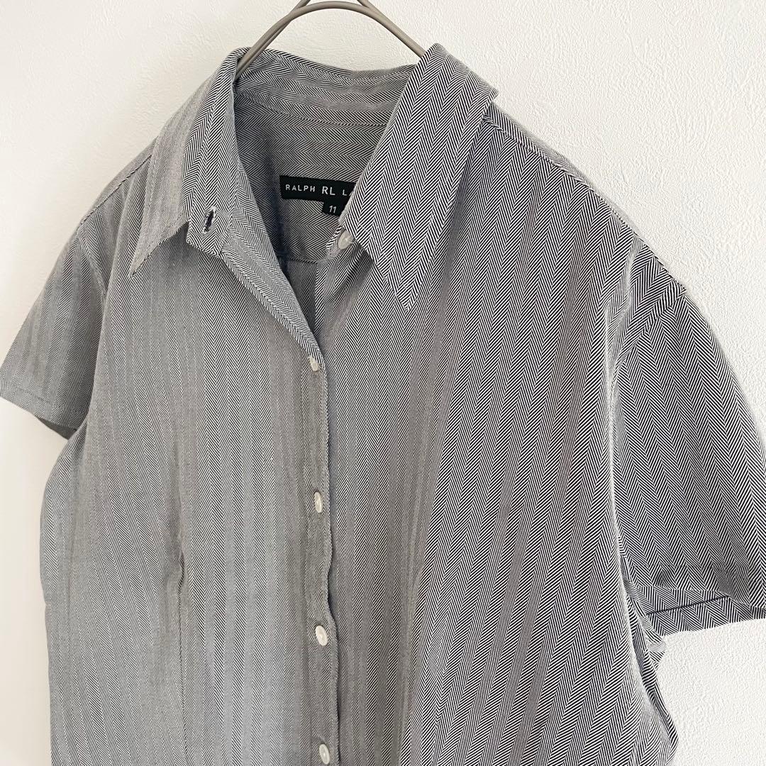 ラルフローレン 美品 半袖シャツ ヘリンボーン 11 グレー