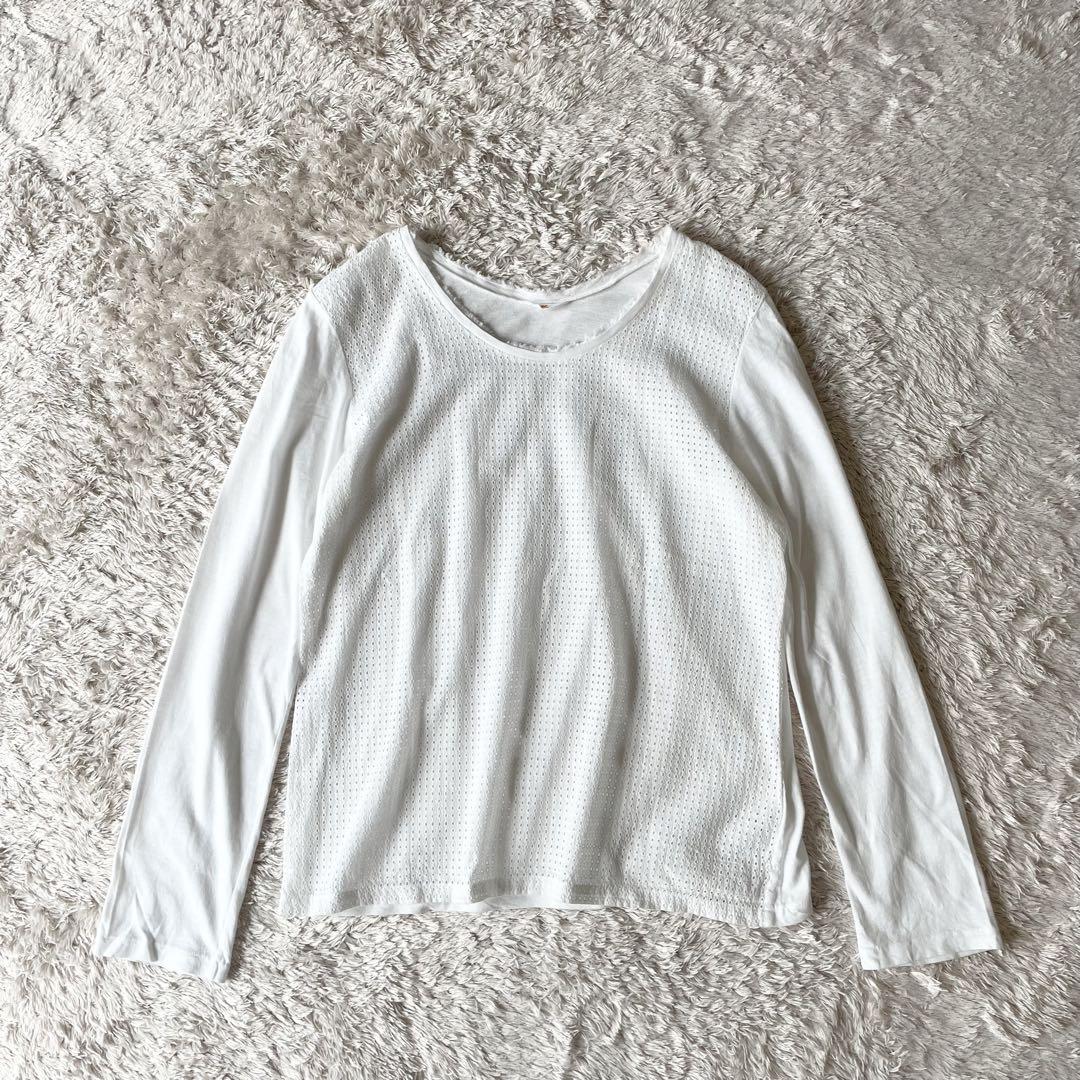 45R 切替L/Sカットソー カットワーク メッシュ L