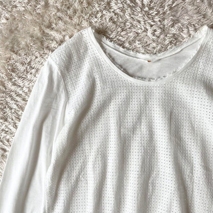 45R 切替L/Sカットソー カットワーク メッシュ L