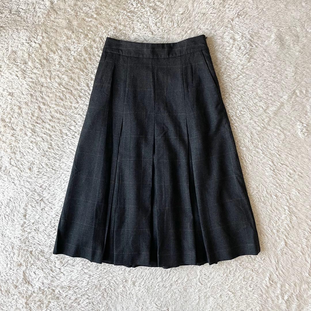 マーガレットハウエル 美品 ウールプリーツスカート 1 グレーチェック