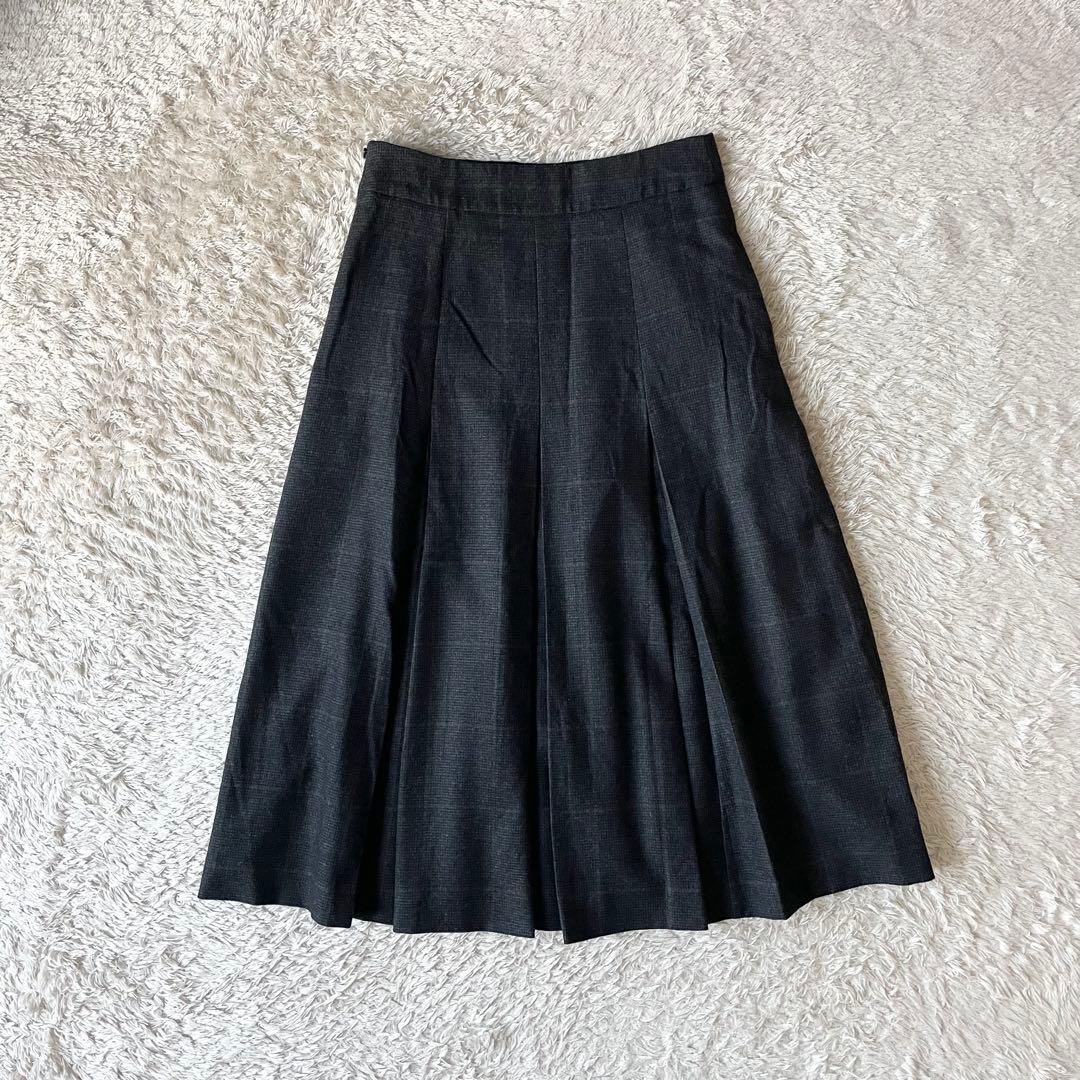 マーガレットハウエル 美品 ウールプリーツスカート 1 グレーチェック