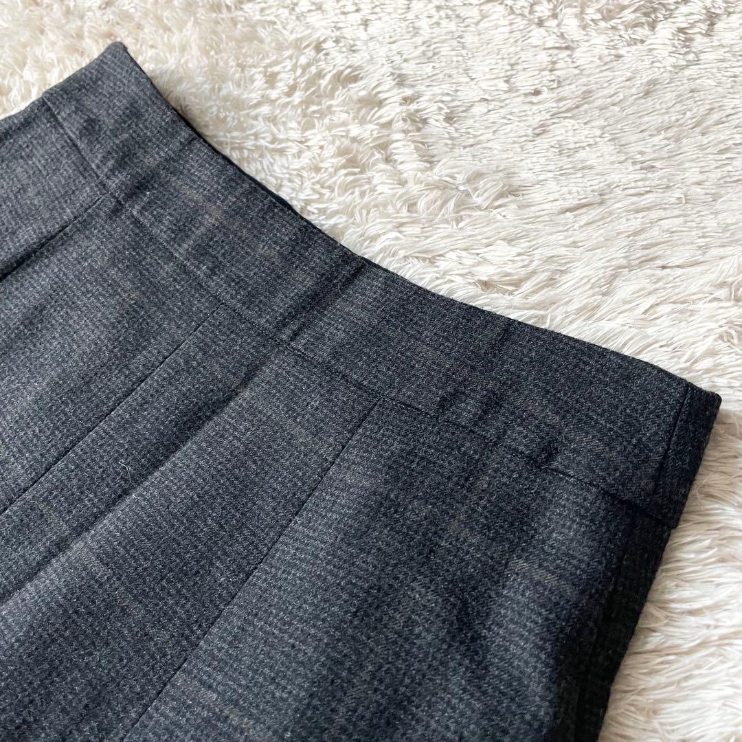 マーガレットハウエル 美品 ウールプリーツスカート 1 グレーチェック