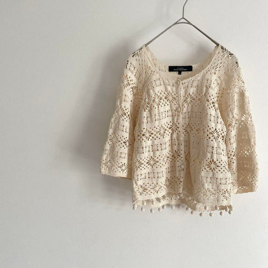 MACHPEE 極美品 ハンドニットレースブラウス 1 ベージュ