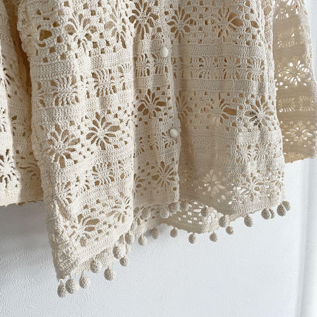 MACHPEE 極美品 ハンドニットレースブラウス 1 ベージュ