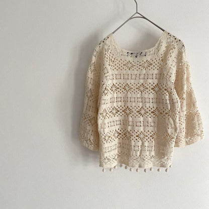 MACHPEE 極美品 ハンドニットレースブラウス 1 ベージュ