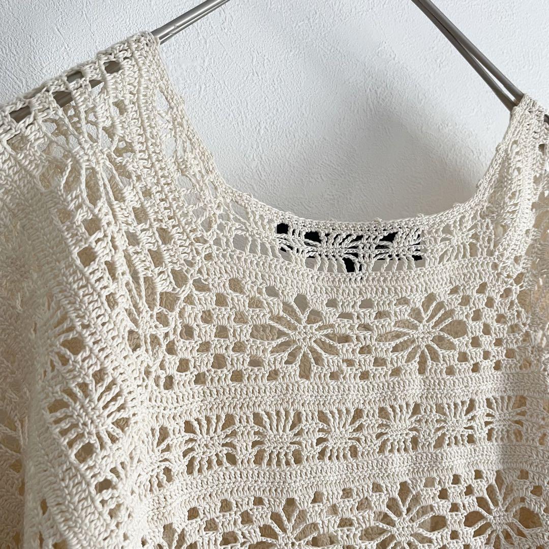 MACHPEE 極美品 ハンドニットレースブラウス 1 ベージュ