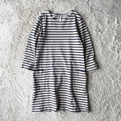 MHL 美品 カットソーボーダーワンピース 2 アイボリー ブルー