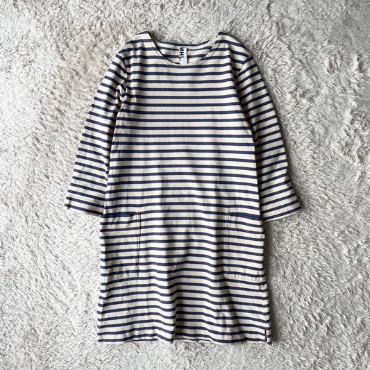MHL 美品 カットソーボーダーワンピース 2 アイボリー ブルー