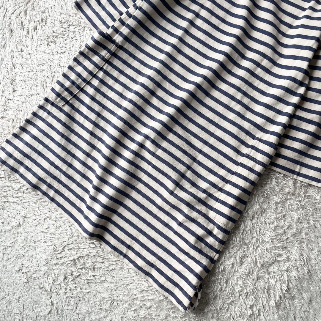 MHL 美品 カットソーボーダーワンピース 2 アイボリー ブルー