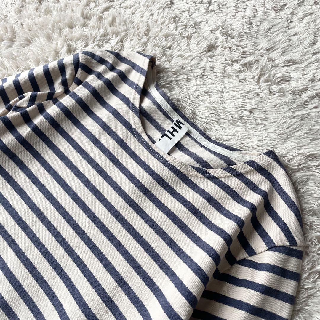 MHL 美品 カットソーボーダーワンピース 2 アイボリー ブルー