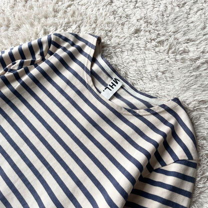 MHL 美品 カットソーボーダーワンピース 2 アイボリー ブルー