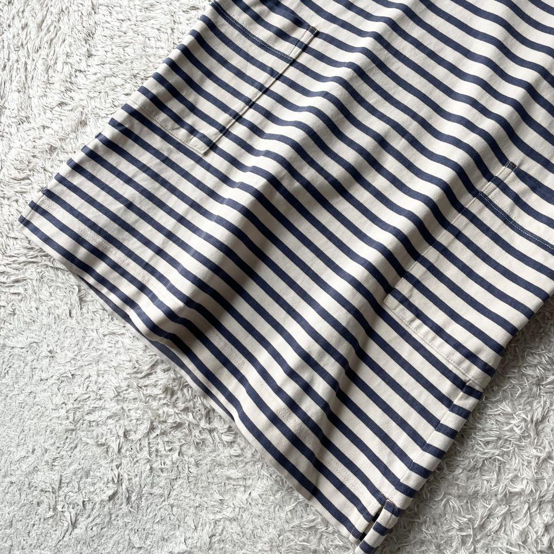 MHL 美品 カットソーボーダーワンピース 2 アイボリー ブルー