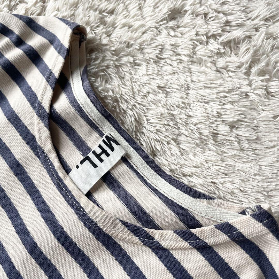 MHL 美品 カットソーボーダーワンピース 2 アイボリー ブルー