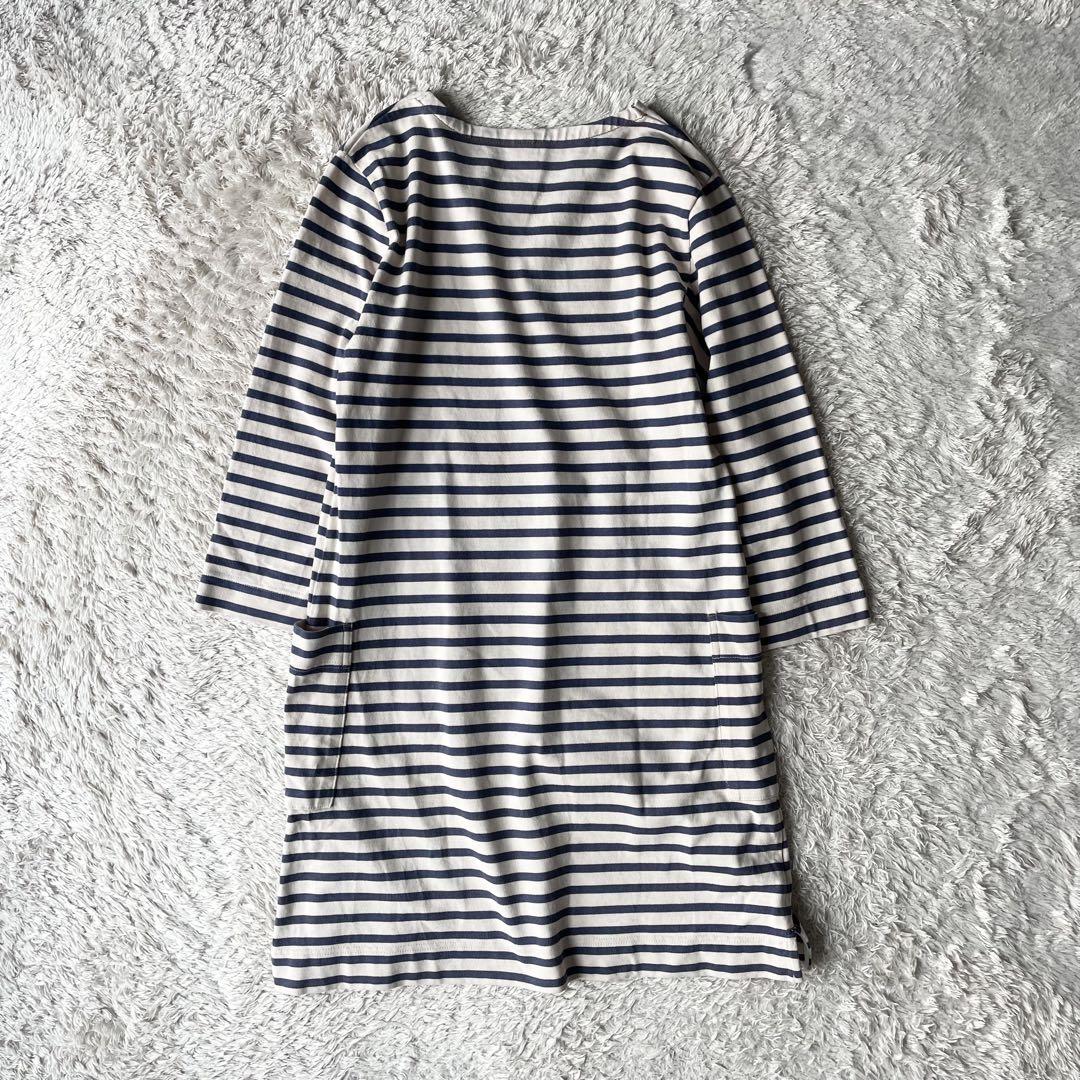 MHL 美品 カットソーボーダーワンピース 2 アイボリー ブルー