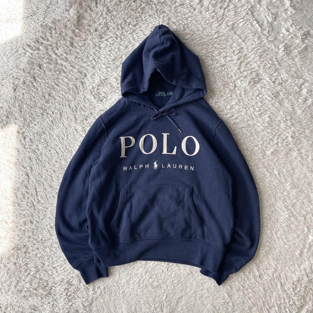 ラルフローレン 美品 現行 パーカー 刺繍ロゴ M ネイビー