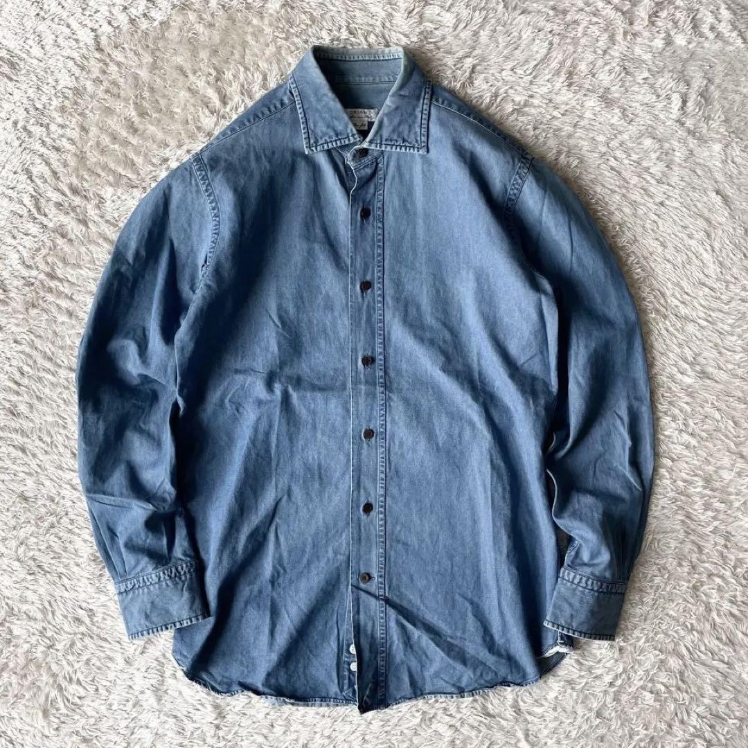 オリアン 美品 ORIAN ホリゾンタルカラー デニムシャツ S シャンブレー