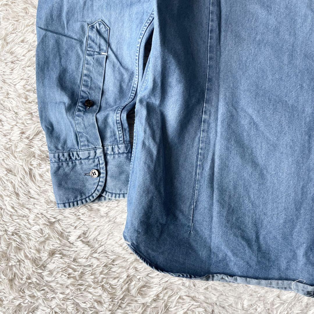 オリアン 美品 ORIAN ホリゾンタルカラー デニムシャツ S シャンブレー