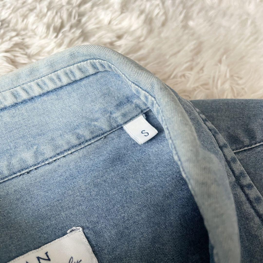 オリアン 美品 ORIAN ホリゾンタルカラー デニムシャツ S シャンブレー