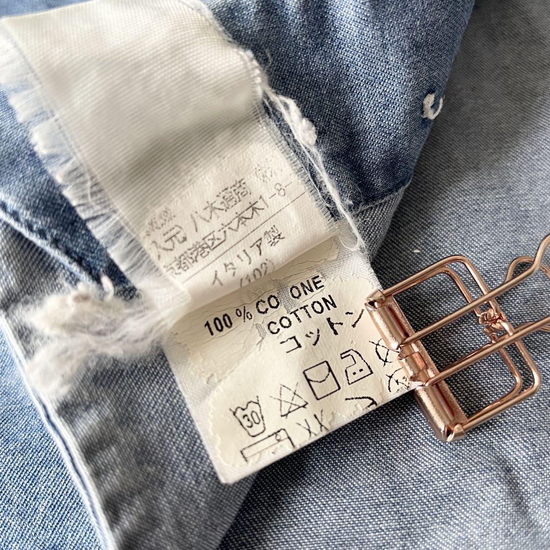 オリアン 美品 ORIAN ホリゾンタルカラー デニムシャツ S シャンブレー