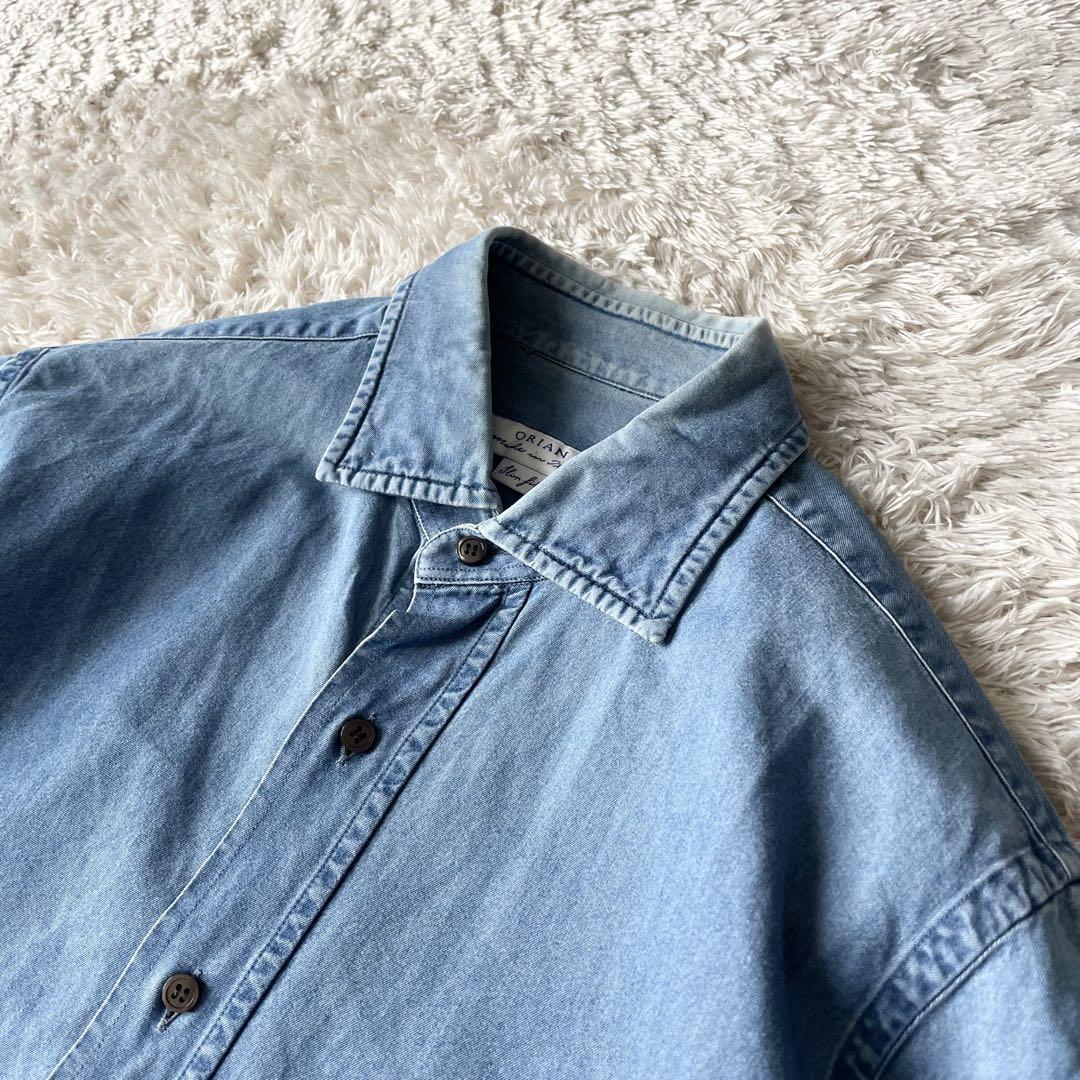 オリアン 美品 ORIAN ホリゾンタルカラー デニムシャツ S シャンブレー