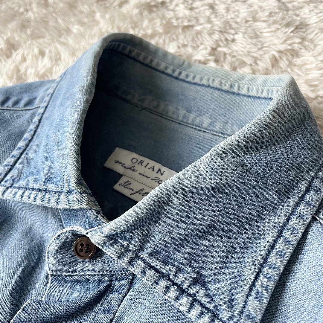 オリアン 美品 ORIAN ホリゾンタルカラー デニムシャツ S シャンブレー