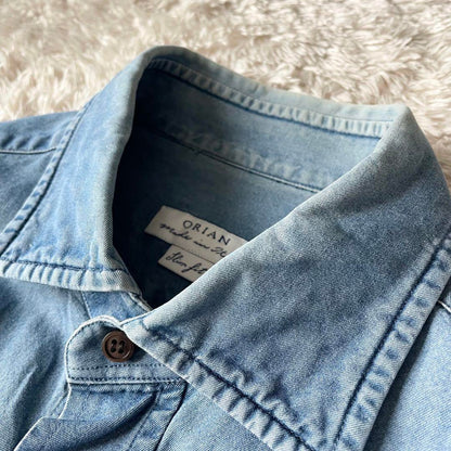 オリアン 美品 ORIAN ホリゾンタルカラー デニムシャツ S シャンブレー