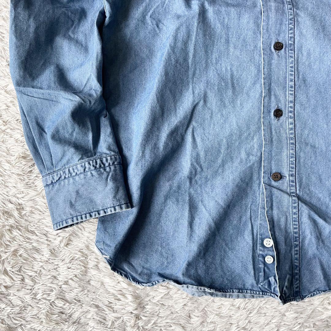 オリアン 美品 ORIAN ホリゾンタルカラー デニムシャツ S シャンブレー