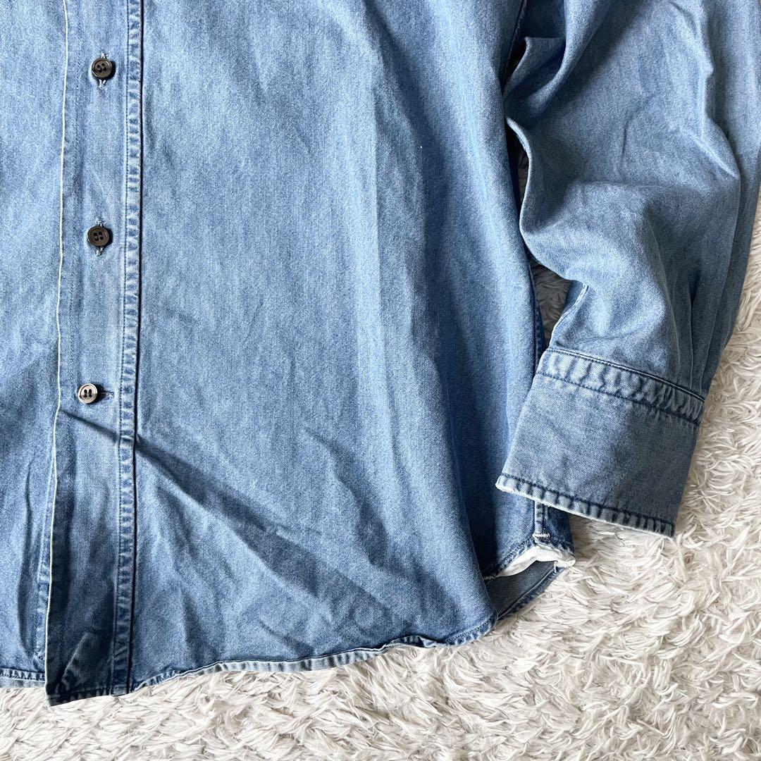 オリアン 美品 ORIAN ホリゾンタルカラー デニムシャツ S シャンブレー