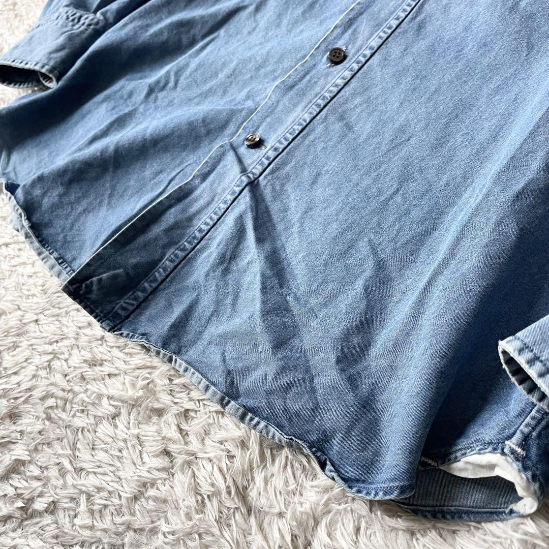 オリアン 美品 ORIAN ホリゾンタルカラー デニムシャツ S シャンブレー