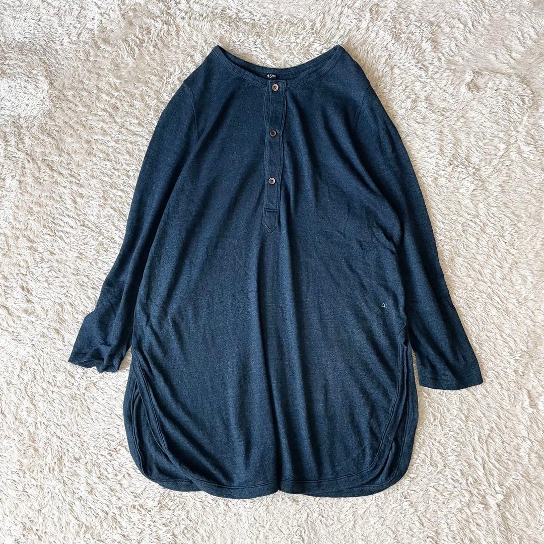 45R 美品 超ガーゼのチュニック インディゴ ワンピース