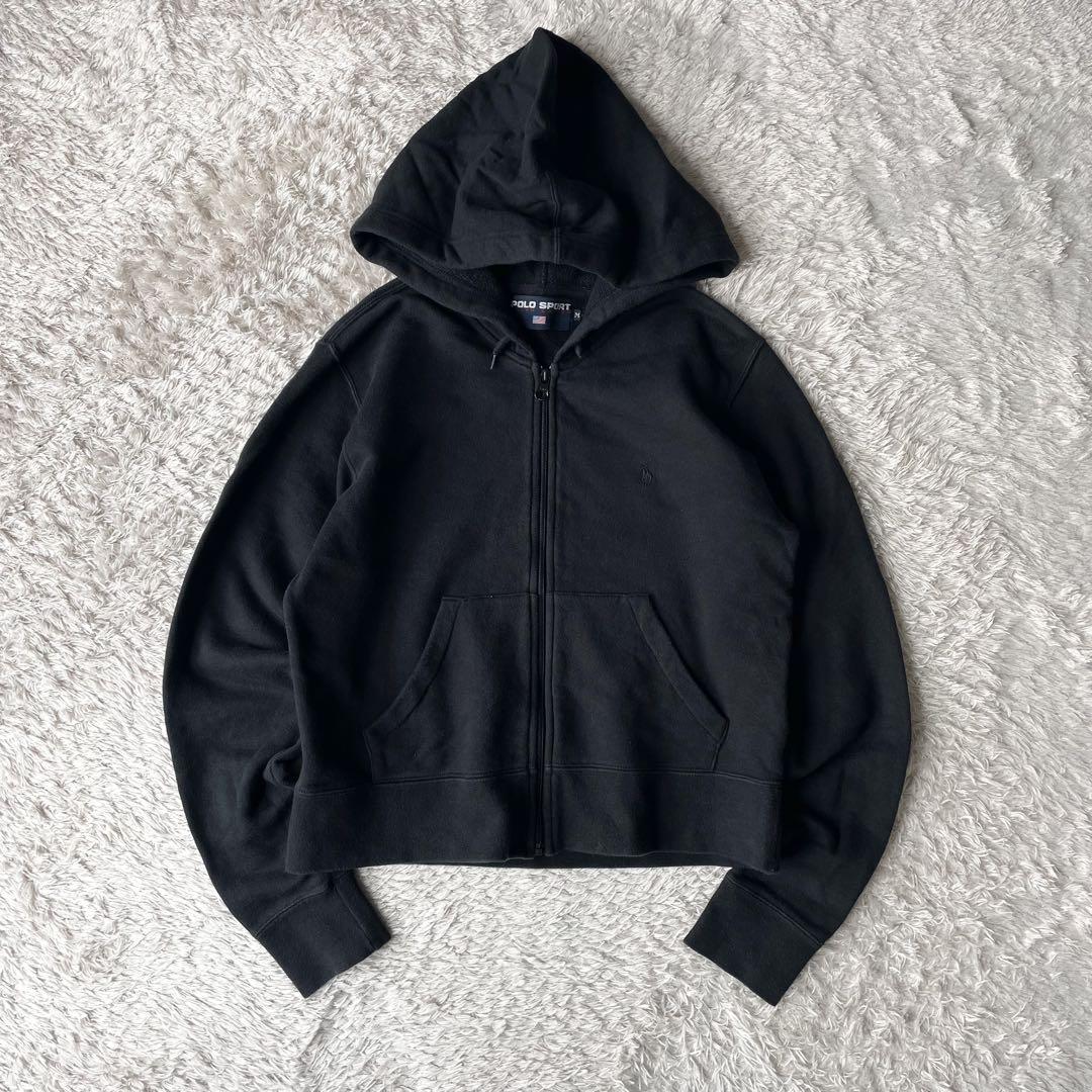 POLO SPORT   美品 90s クロップド パーカー M 黒x黒