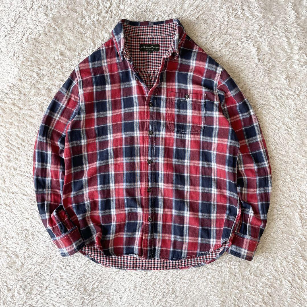 エディーバウアー 極美品 チェックシャツ M 赤青チェック ダブルフェイス