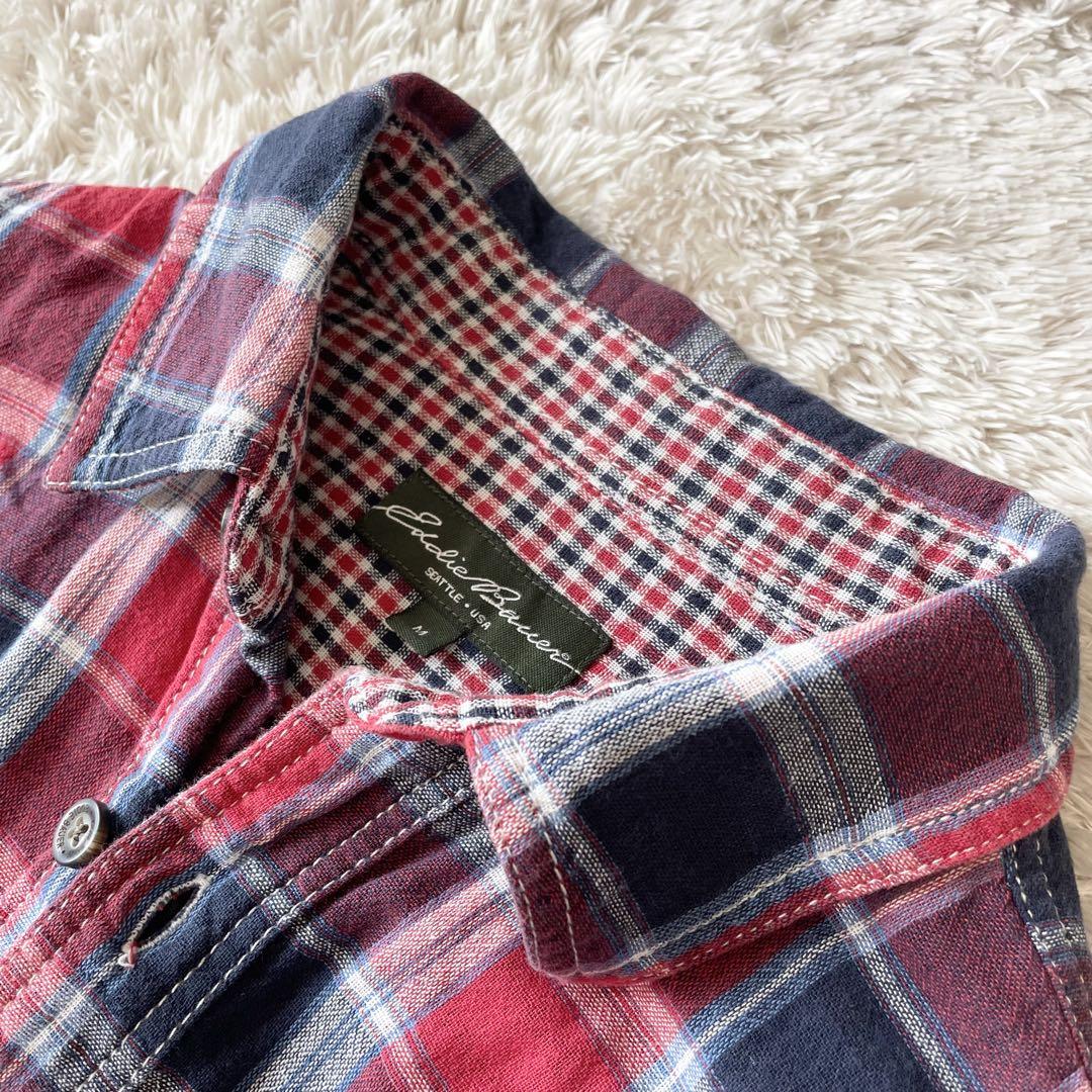 エディーバウアー 極美品 チェックシャツ M 赤青チェック ダブルフェイス
