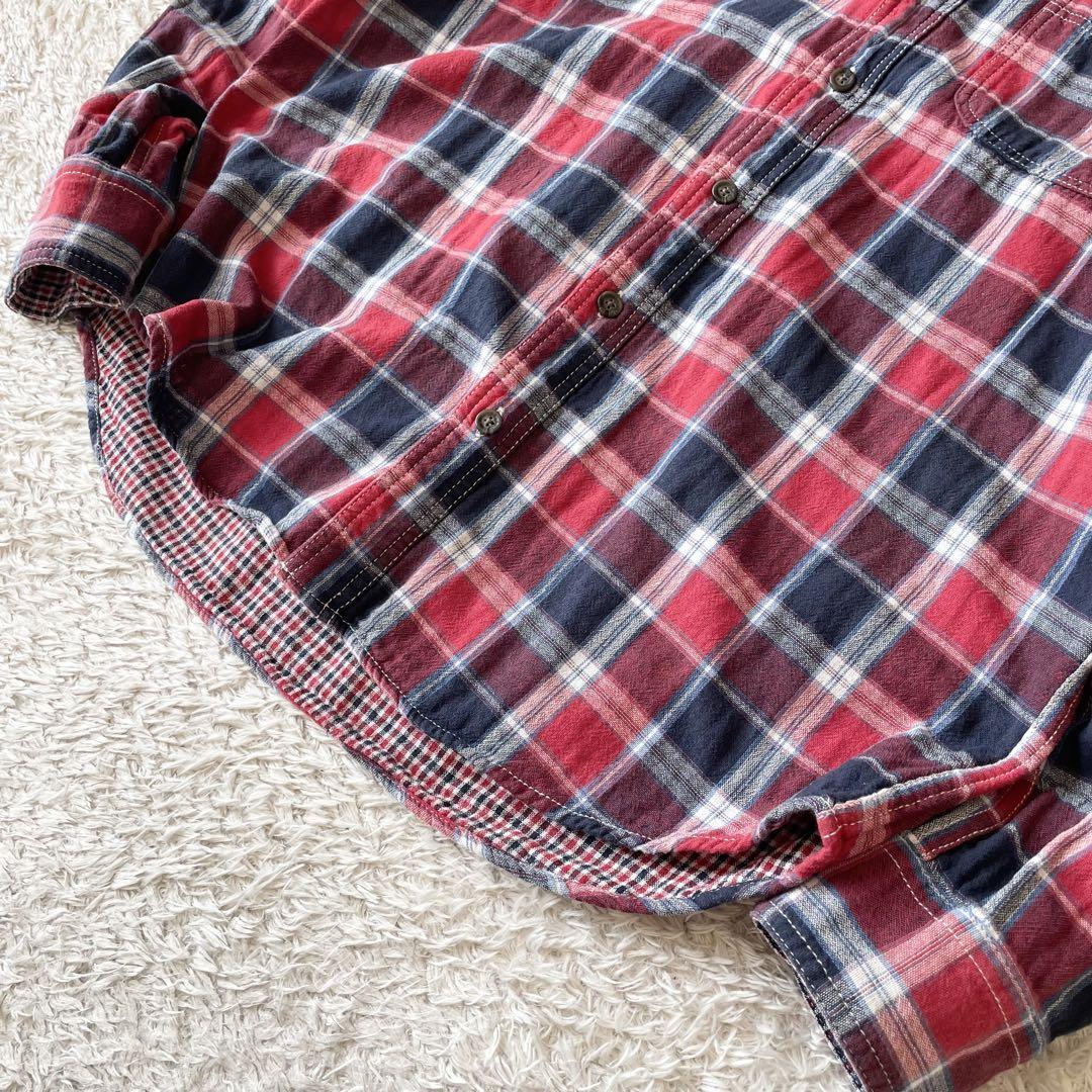 エディーバウアー 極美品 チェックシャツ M 赤青チェック ダブルフェイス