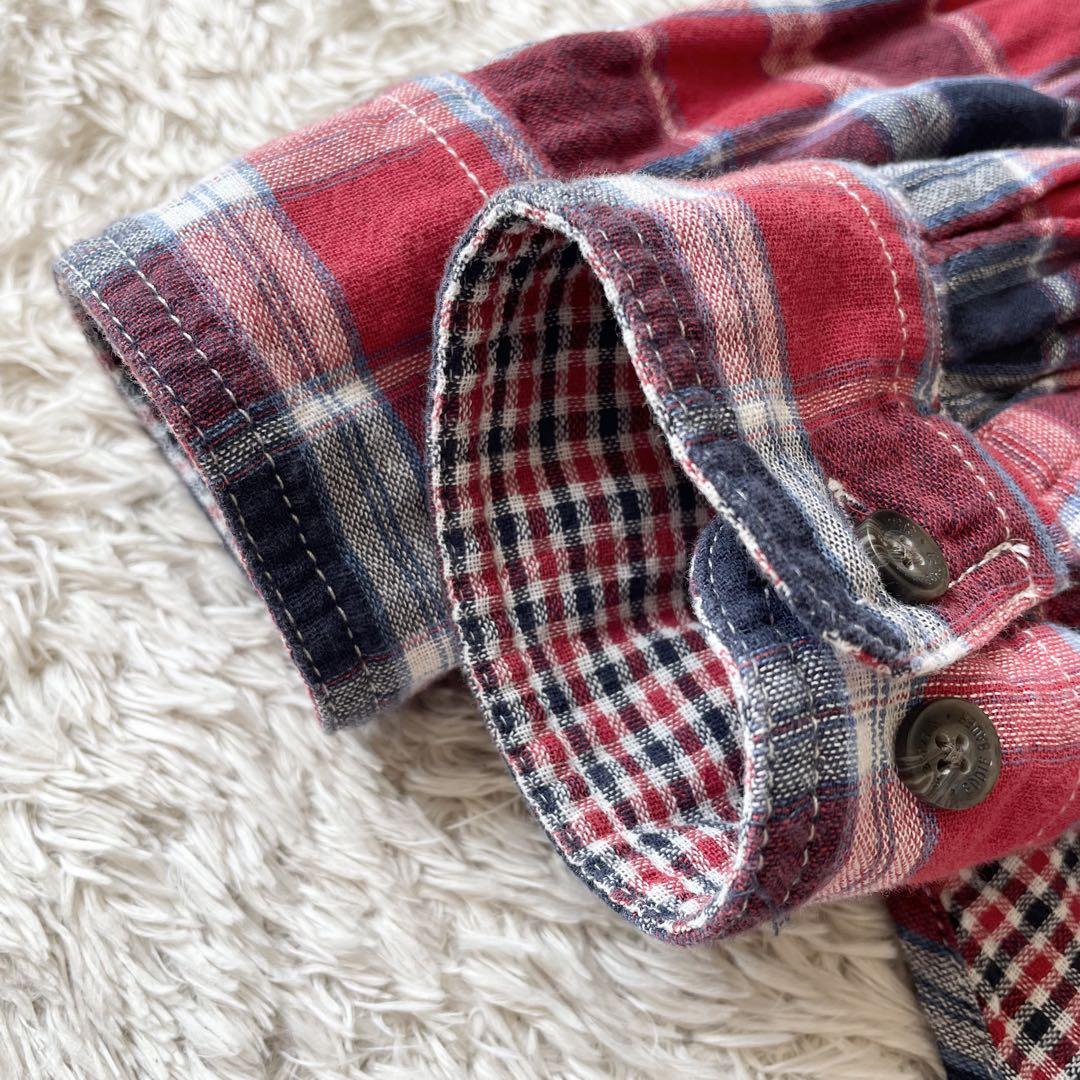 エディーバウアー 極美品 チェックシャツ M 赤青チェック ダブルフェイス