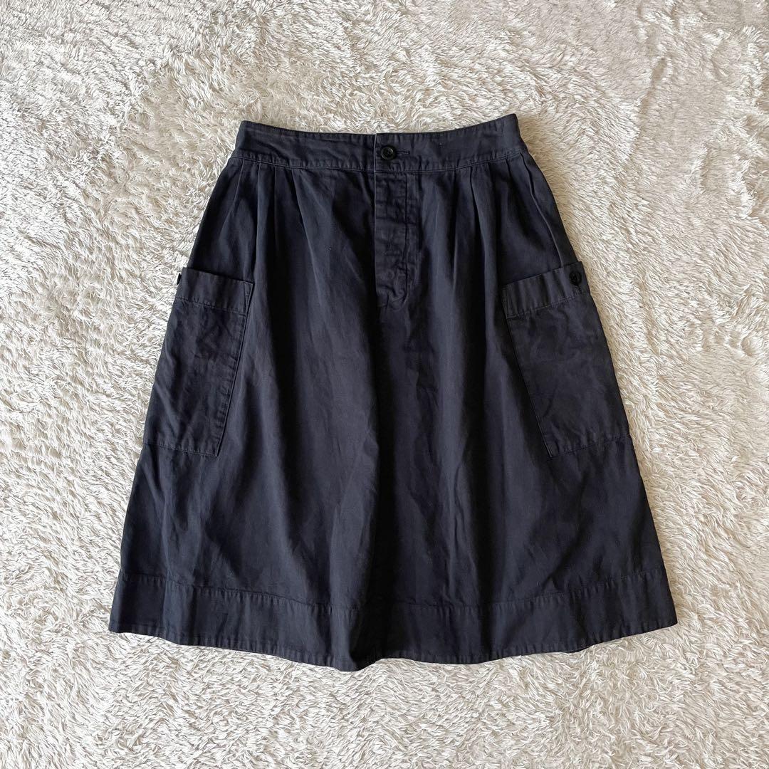 エムエイチエル 美品 MHL ファインコットンリネンスカート 1 ネイビー