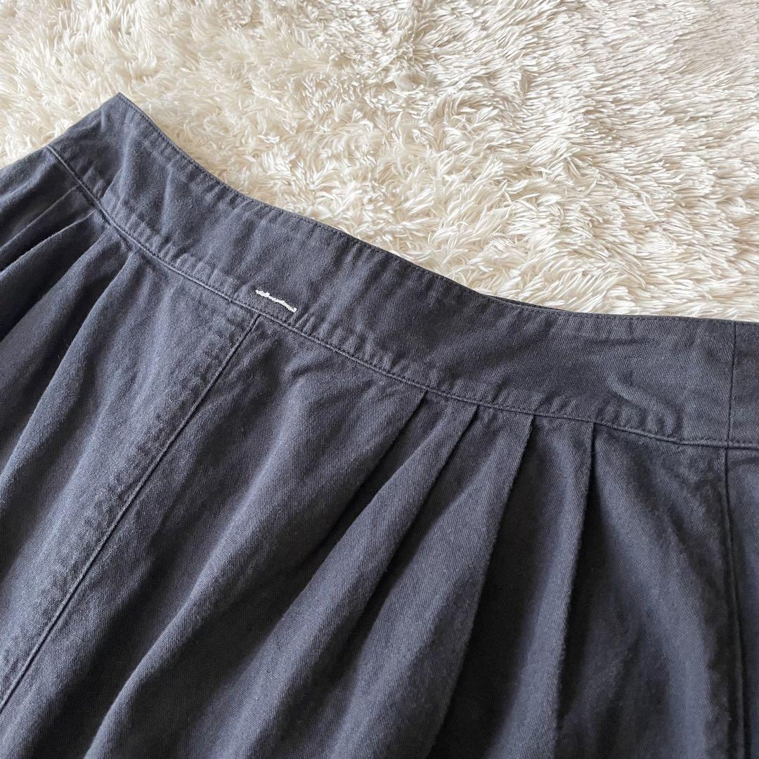 エムエイチエル 美品 MHL ファインコットンリネンスカート 1 ネイビー