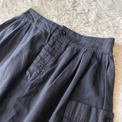 エムエイチエル 美品 MHL ファインコットンリネンスカート 1 ネイビー