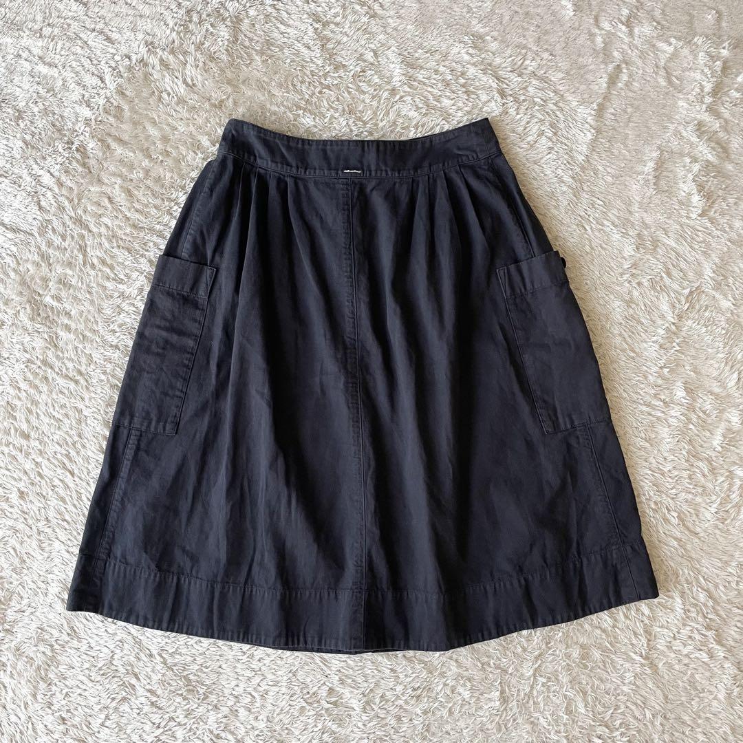 エムエイチエル 美品 MHL ファインコットンリネンスカート 1 ネイビー