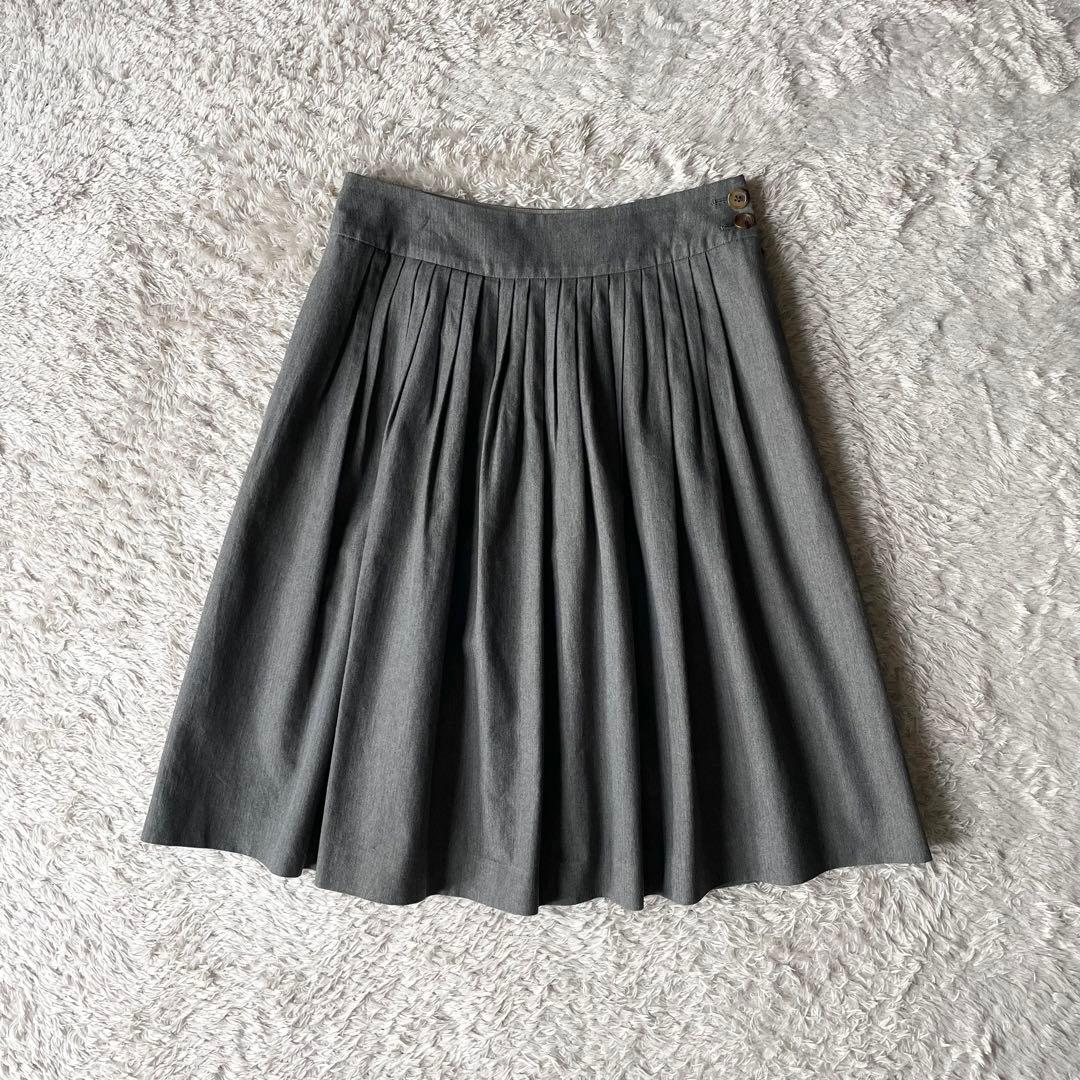 マーガレットハウエル 美品 コットンウールプリーツスカート 3 グレー