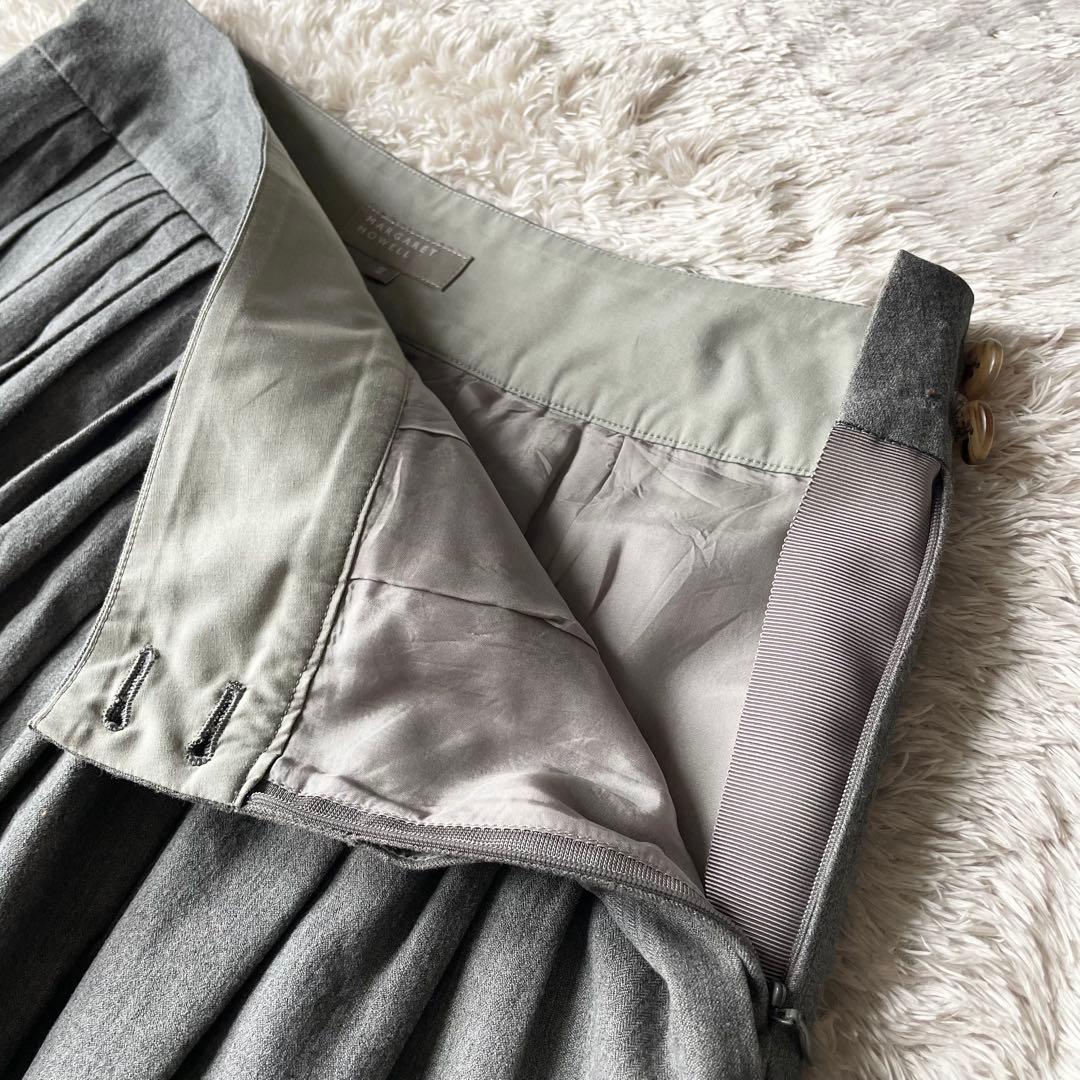 マーガレットハウエル 美品 コットンウールプリーツスカート 3 グレー