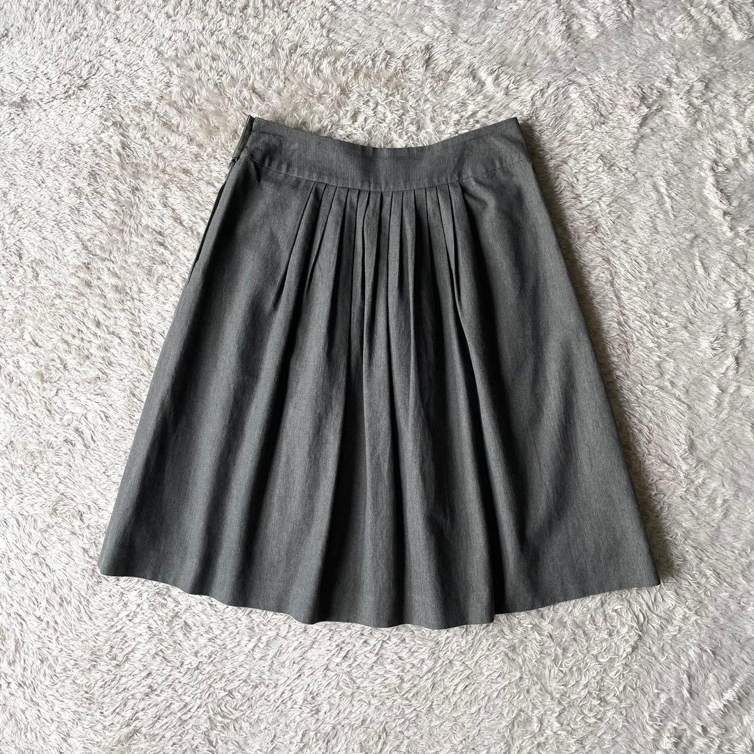 マーガレットハウエル 美品 コットンウールプリーツスカート 3 グレー