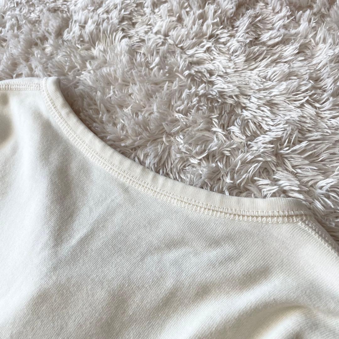 パパス 美品 長袖 カットソー ヘンリーネック L アイボリー アメ車ロゴ